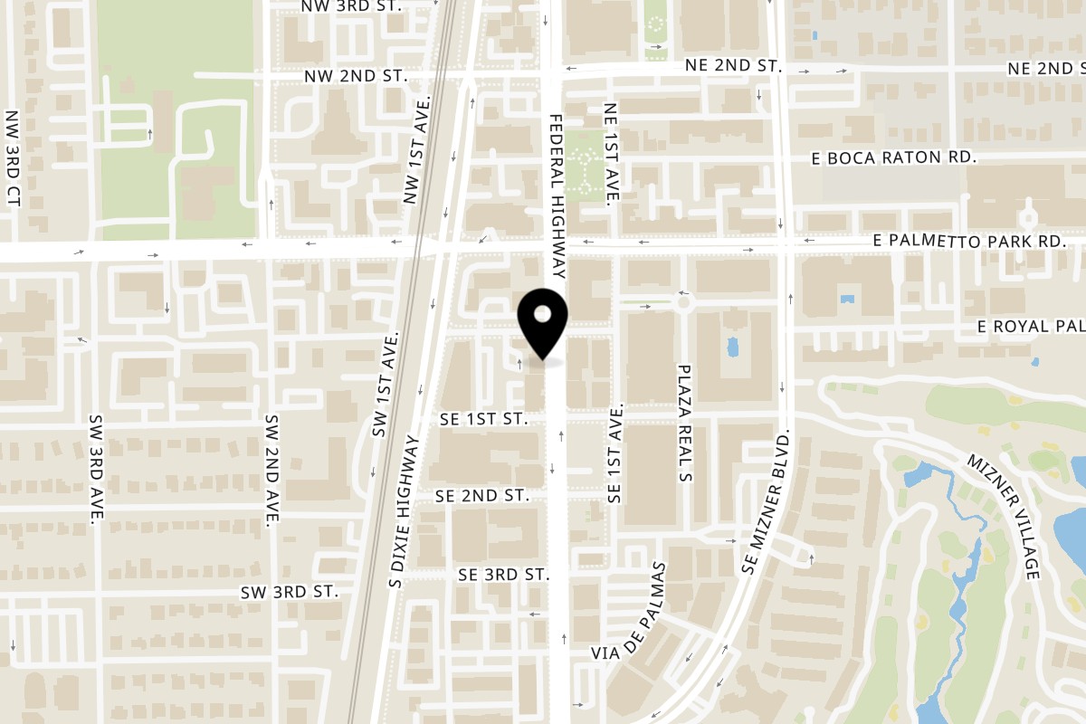 Map showing the location of Milane on 67 S Federal Hwy in Boca Raton